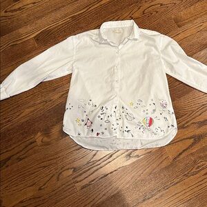 Zara Girls Button Down Hi-Lo Whimscial Pattern Sz13/14